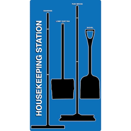 5S Supplies 5S Housekeeping Shadow Board Broom Station Version 10  - Blue Board / Black Shadows No Broom HSB-V10-BLUE-BO